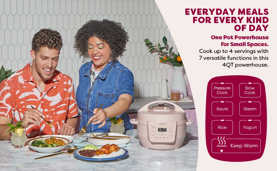 Instant Pot 4QT RIO Mini 7-in-1 Multi-Cooker, Pressure Cooker, Slow cook, Sauté, Steam, Rice Maker, Yogurt, & Warmer, Rosewater, 4 Quarts