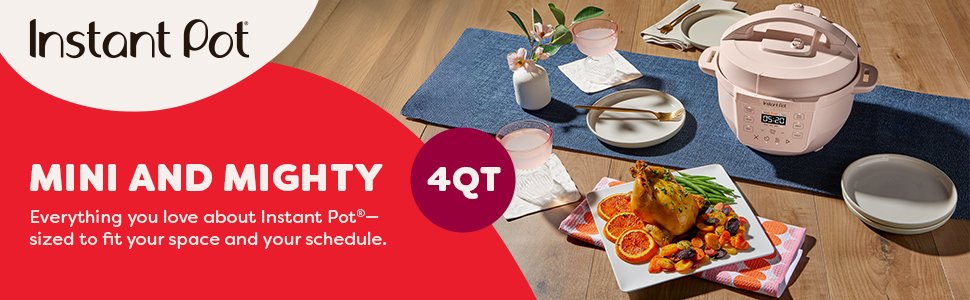 Instant Pot 4QT RIO Mini 7-in-1 Multi-Cooker, Pressure Cooker, Slow cook, Sauté, Steam, Rice Maker, Yogurt, & Warmer, Rosewater, 4 Quarts