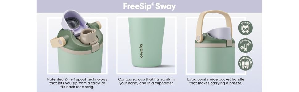 Owala FreeSip Sway Insulated Stainless Steel Water Bottle with Two-Way Spout, Built-In Straw and Bucket Handle, Made for Travel, School, and Sports, 40oz, BPA Free, Leak Proof, Black Cherry