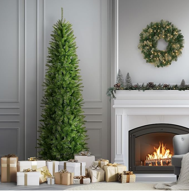 National Tree Company 7.5 ft Unlit Kingswood Fir Slim Artificial Christmas Tree, 1,075 Tips, Includes Stand, Green